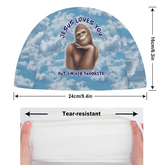 Bigfoot / Sasquatch, "Jesus Loves You....", Adult Swimming Cap
