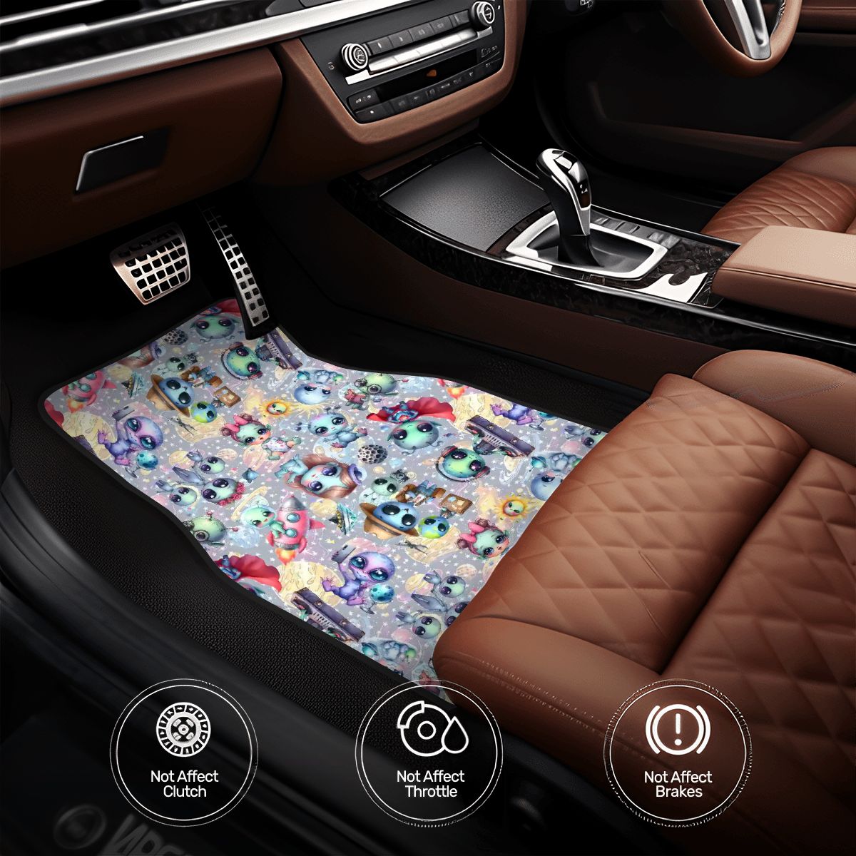 6 Alien Designs, 4 Piece Auto Floor Mats