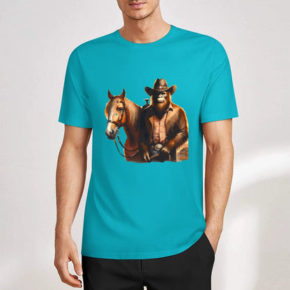 Bigfoot - Sasquatch Cowboy w Horse Short Sleeve Cotton T-Shirt