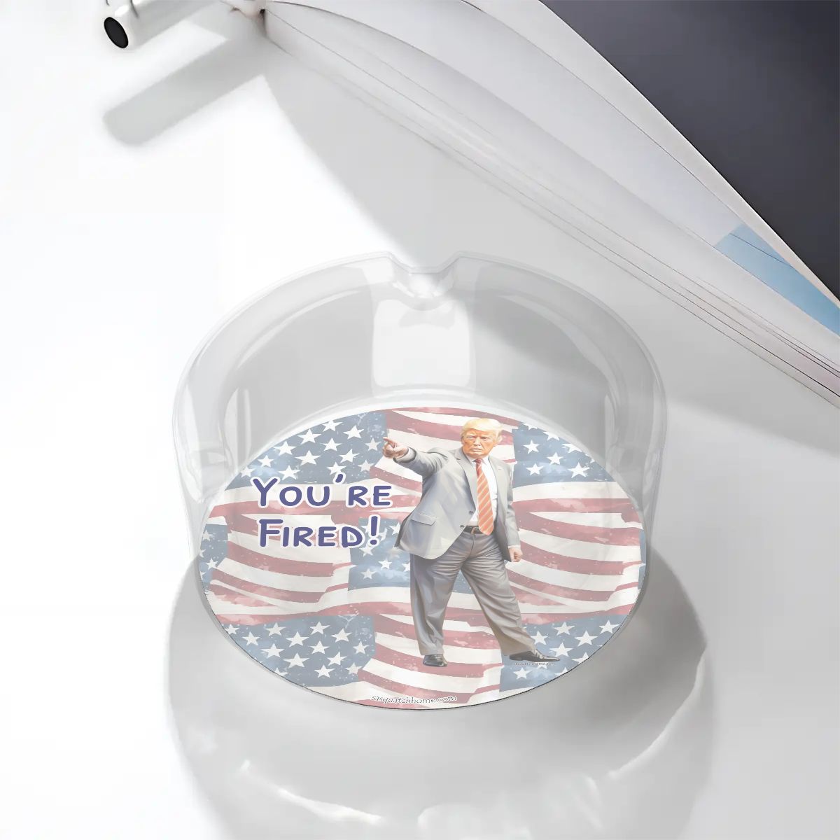 3 .3" Round, Lead Free Glass Ashtray - Donald Trump, "You're Fired"