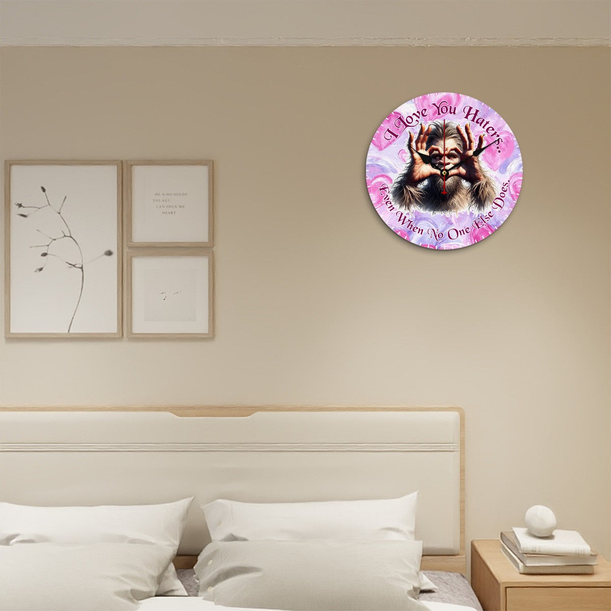 Bigfoot Sasquatch "I love you haters.." Wooden Wall Clock
