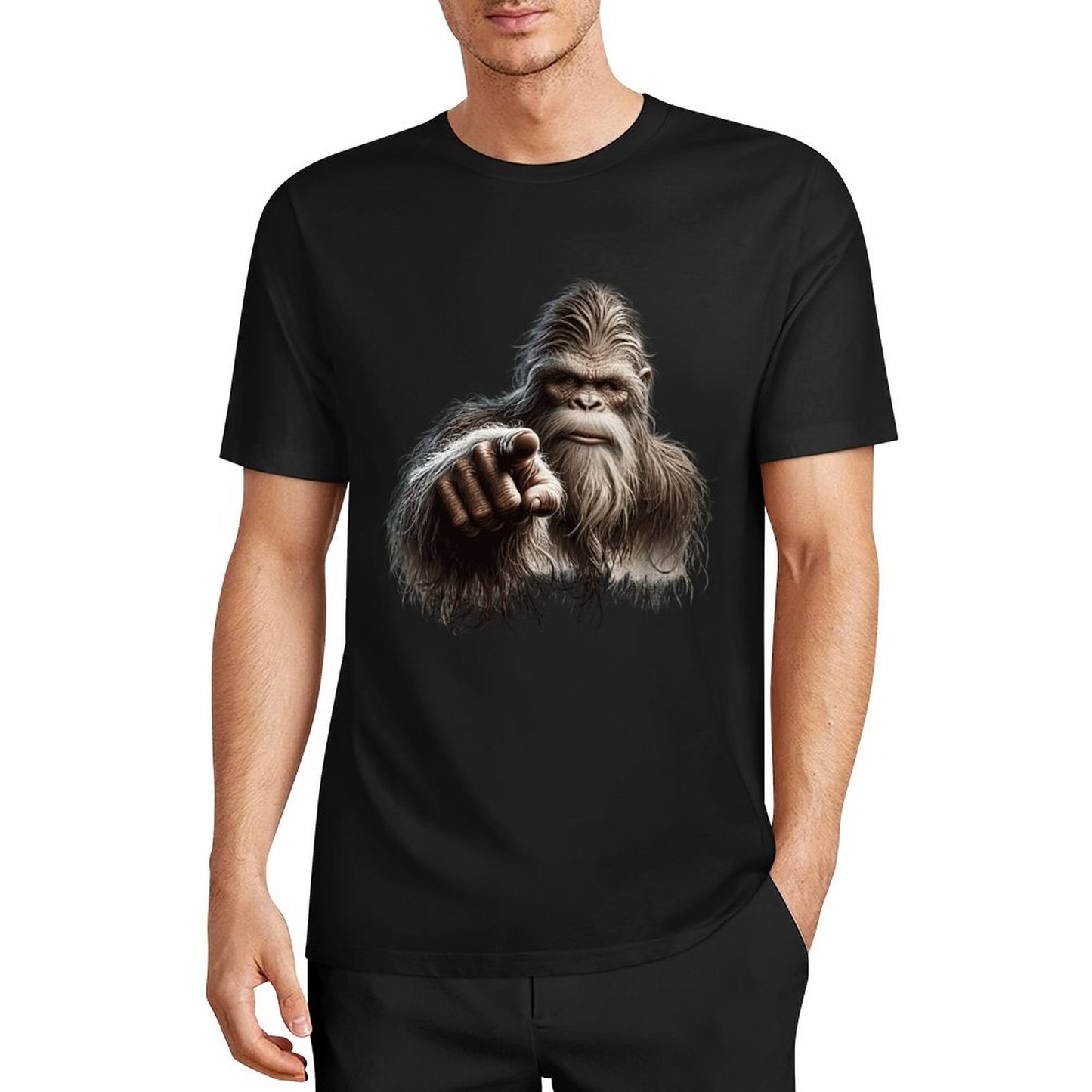 Bigfoot - Sasquatch Pointing Short Sleeve Cotton T-Shirt