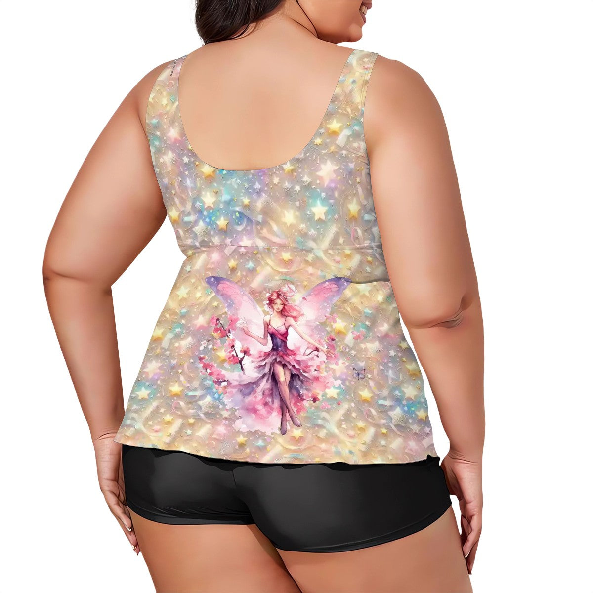 Fairy on Pastel Confetti, Plus Sized Women’s Two Piece Tankini Swimsuit