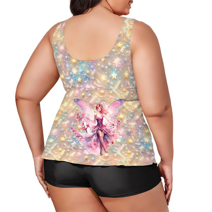 Fairy on Pastel Confetti, Plus Sized Women’s Two Piece Tankini Swimsuit