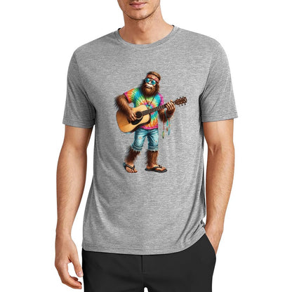 Bigfoot - Sasquatch Hippie Play Guitar Short Sleeve Cotton T-Shirt