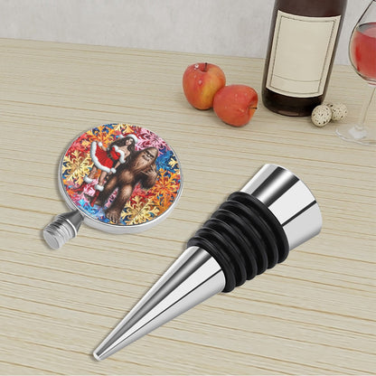 Christmas Bigfoot / Sasquatch with Gal 2, Wine Bottle Stopper