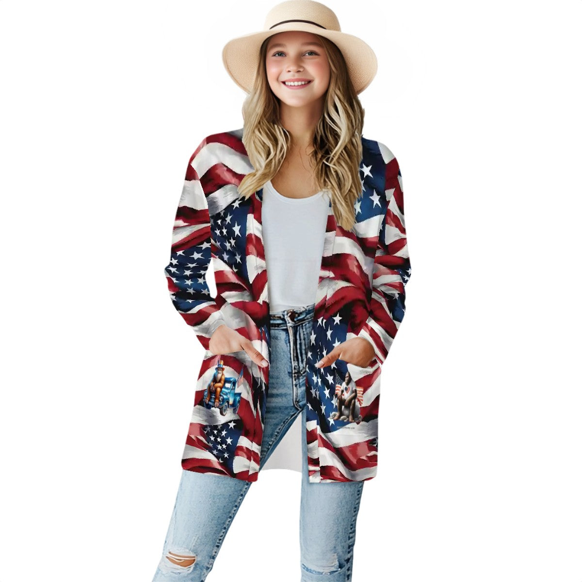 US Flag, Women's Long-Sleeved Cardigan