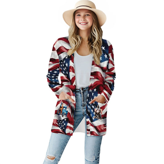 US Flag, Women's Long-Sleeved Cardigan