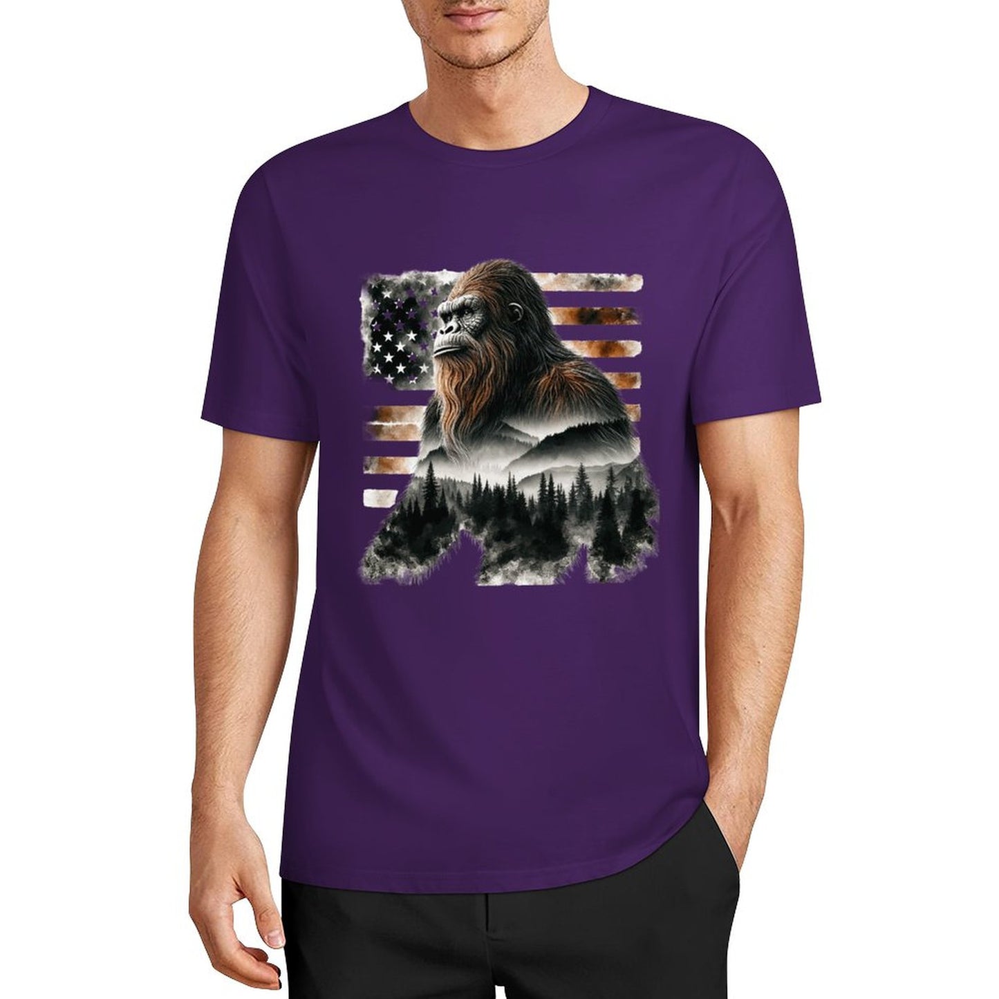 Bigfoot - Sasquatch Scenery Cotton Unisex Long Sleeve T-shirt