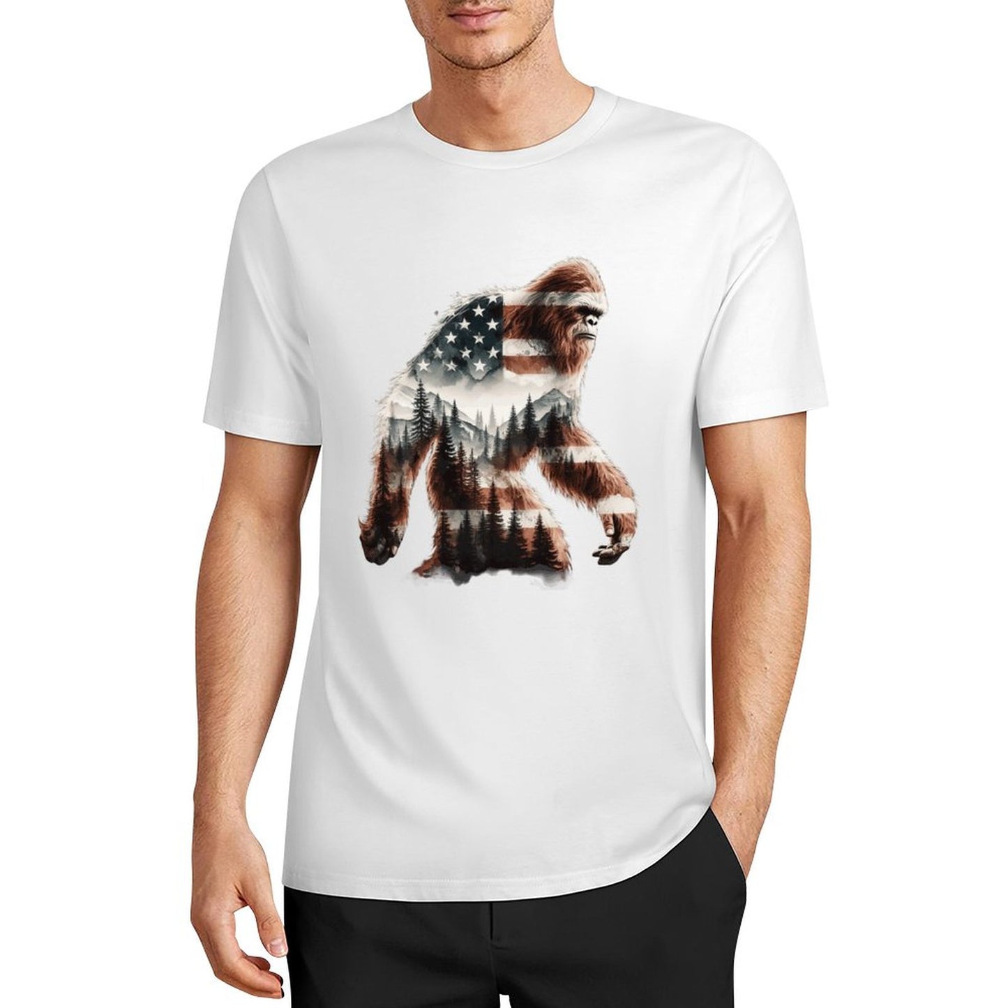 Bigfoot - Sasquatch Flag Scenery Cotton Unisex Long Sleeve T-shirt