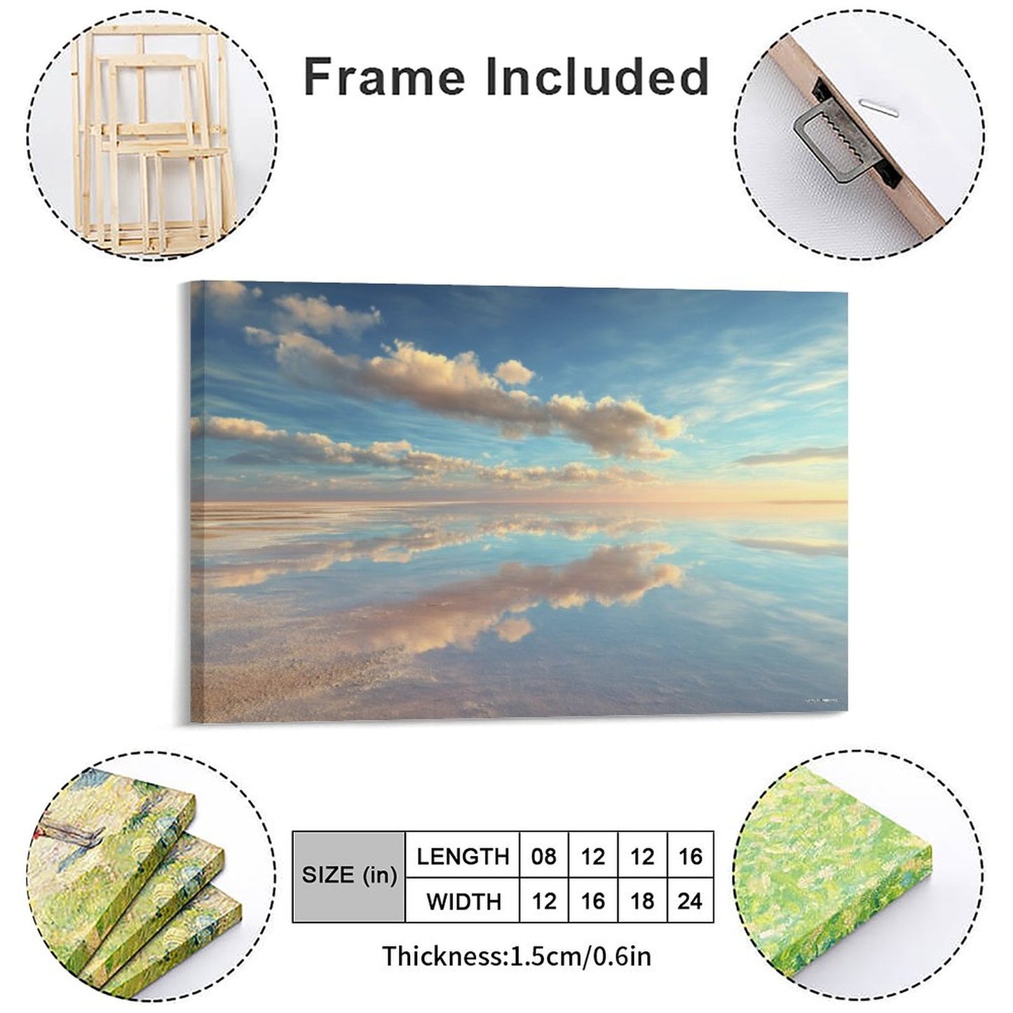 Watery Skies, Vintage Framed Canvas Art - 2 Sizes – Made in the USA