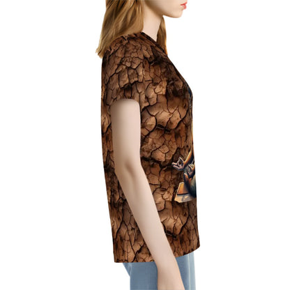 Bigfoot Yoga, Sasquatch, Women’s Polyester Short Sleeve T-Shirt