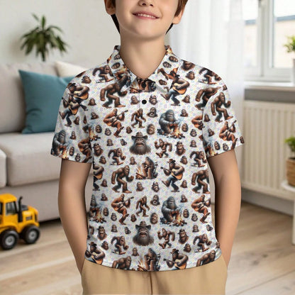10 Bigfoot / Sasquatch Designs, Kids Button Down Polo Shirt