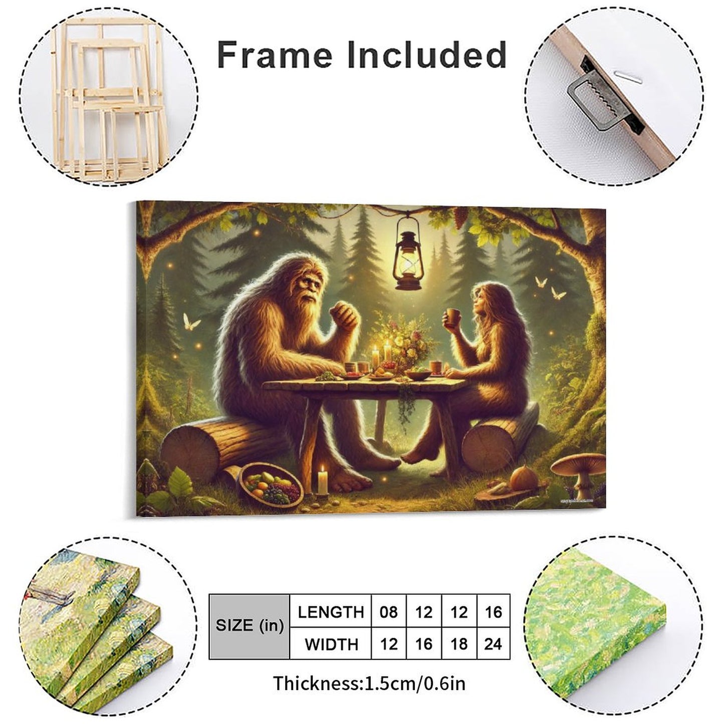 Bigfoot Sasquatch Family Image - Vintage Framed Canvas Art - 2 Sizes – Made in the USA