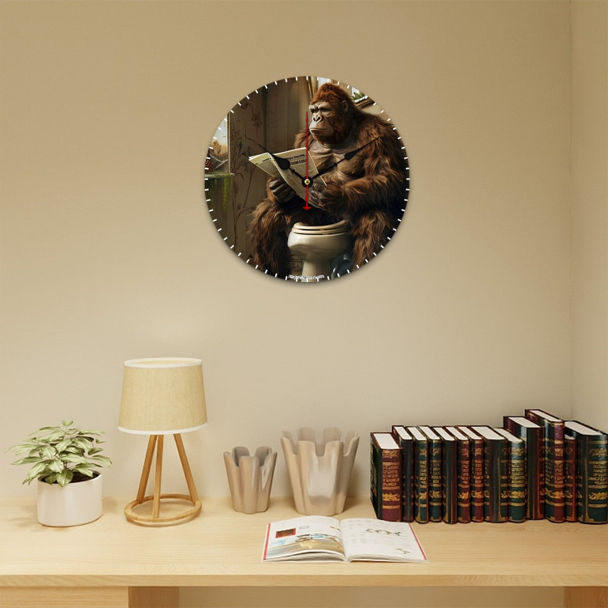 Bigfoot Sasquatch Toilet, Wooden Wall Clock
