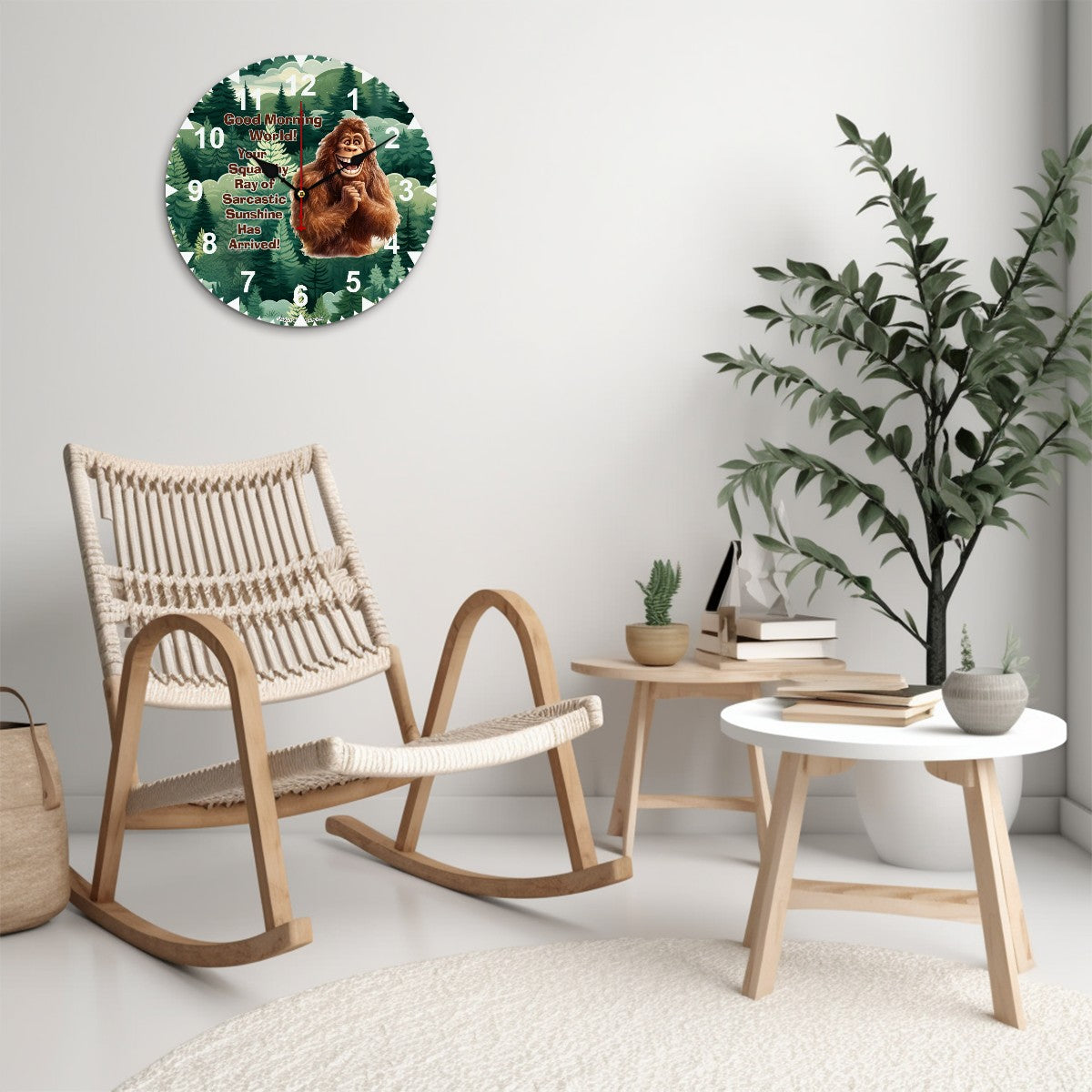 Bigfoot Sasquatch "Good morning..", Wooden Wall Clock