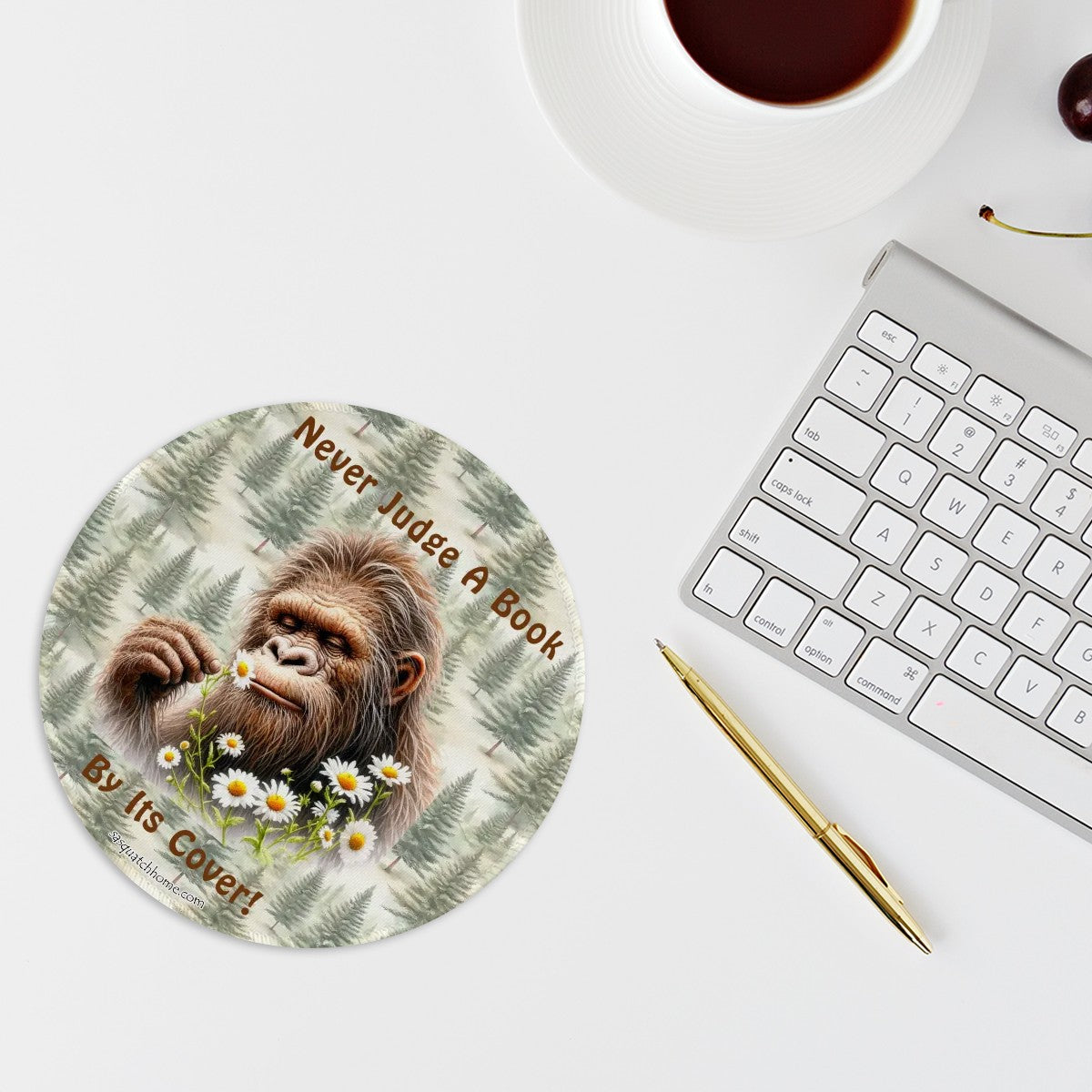 Bigfoot / Sasquatch "Never judge a book..", Round Mouse Pads - 3 Sizes