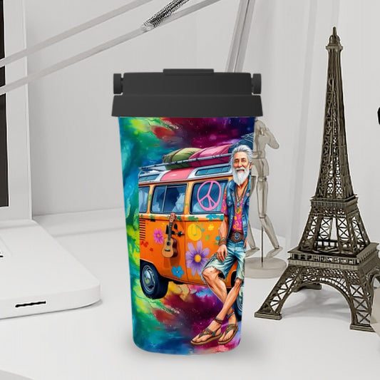 Old Hippie Couple, 17 oz Insulated Coffee Mug with Lid & Carrying Handle