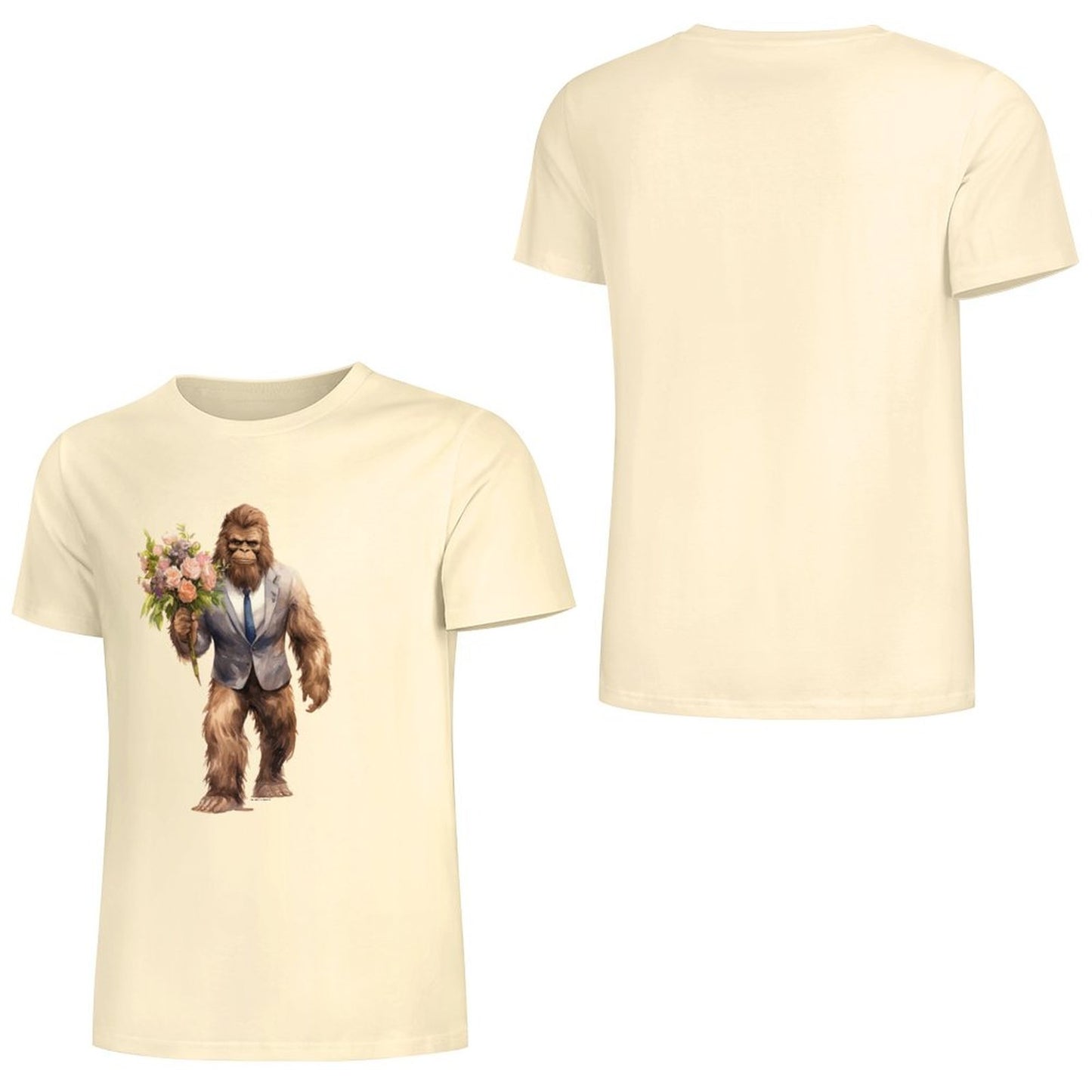 Bigfoot - Sasquatch w Flowers Short Sleeve Cotton T-Shirt
