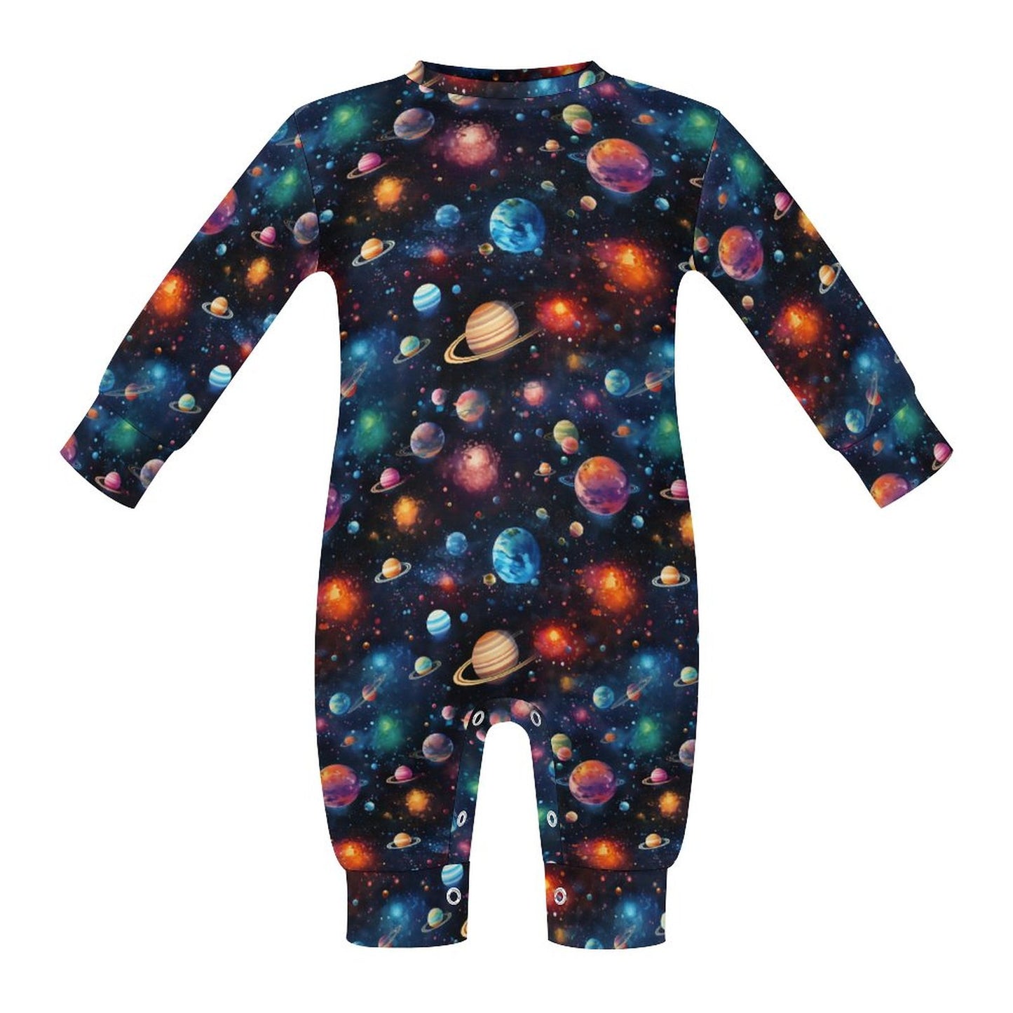 12 Galaxy / Outer Space, Long Sleeve Baby / Toddler Romper, Faux Cotton