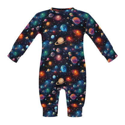 12 Galaxy / Outer Space, Long Sleeve Baby / Toddler Romper, Faux Cotton