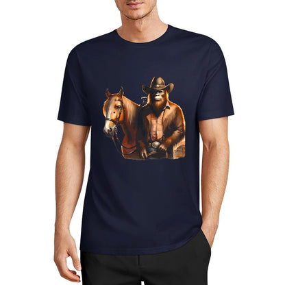 Bigfoot - Sasquatch Cowboy w Horse Short Sleeve Cotton T-Shirt