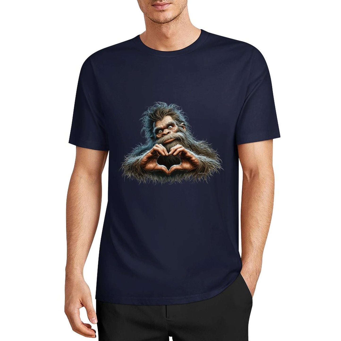 Bigfoot - Sasquatch Heart Hands Short Sleeve Cotton T-Shirt