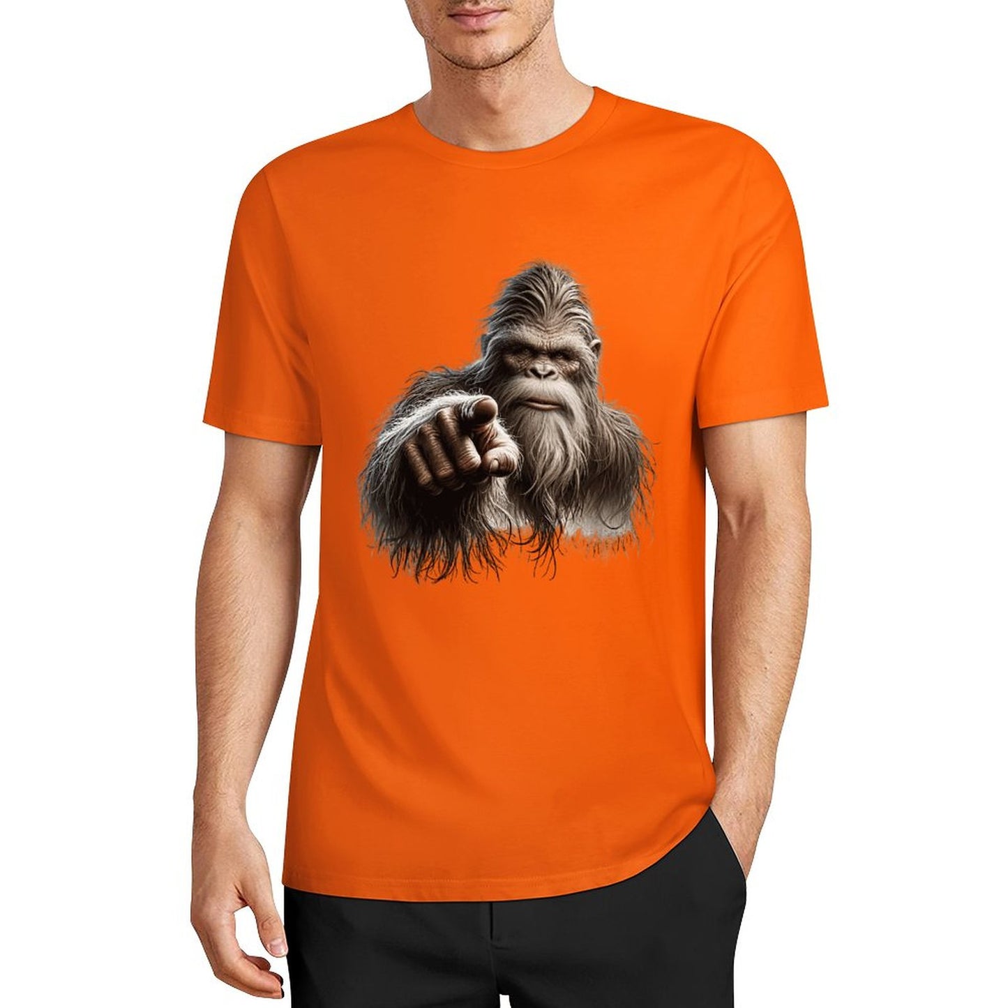 Bigfoot - Sasquatch Pointing Short Sleeve Cotton T-Shirt