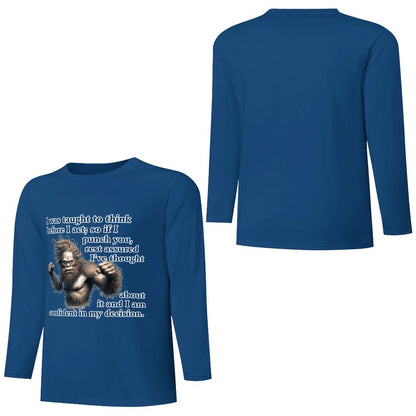 Bigfoot / Sasquatch, "I was taught to think..." Cotton Unisex Long Sleeve T-shirt