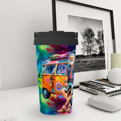 Old Hippie Couple, 17 oz Insulated Coffee Mug with Lid & Carrying Handle