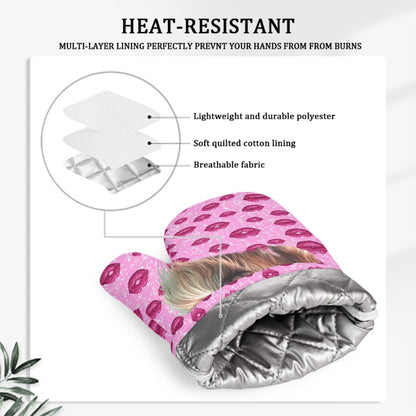 Set of 2 Silicone Heat Resistant Oven Mitts - Bigfoot, Sasquatch Blow Kiss