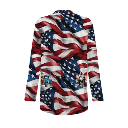 US Flag, Women's Long-Sleeved Cardigan