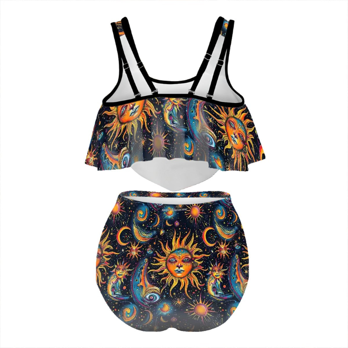 Zodiac Design, Plus Size Women Bikini Flowy, Ruffle Top Swimsuit