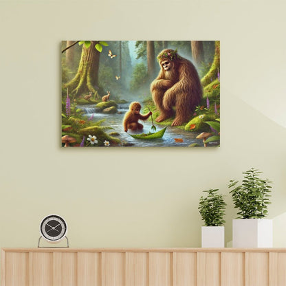 Bigfoot Sasquatch Family Image - Vintage Framed Canvas Art - 2 Sizes – Made in the USA