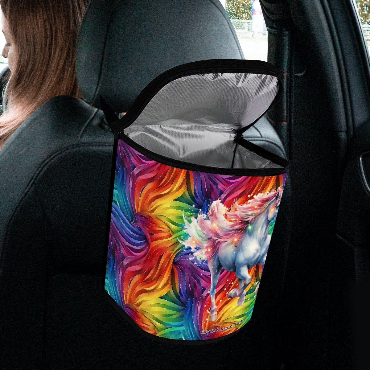 Unicorn on Rainbow Background, Bucket-Shaped Car Trash Bag