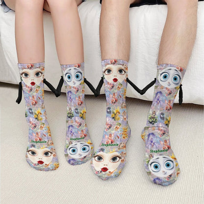 Girl Faces, Magnetic Holding Hands Funny Socks – PERSONALIZE FREE
