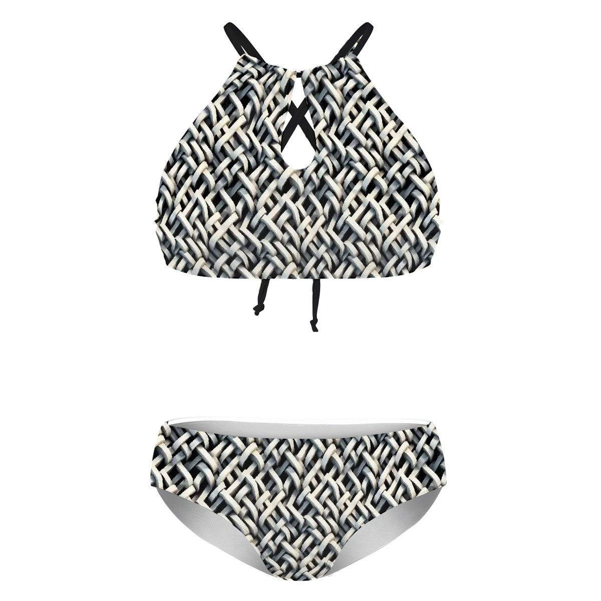 Weave Optical Illusion, Plus Size High-Waisted Bikini Customized Services