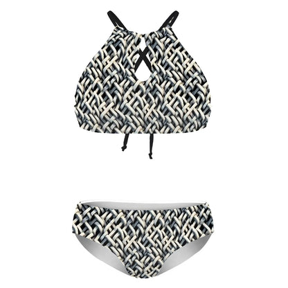 Weave Optical Illusion, Plus Size High-Waisted Bikini Customized Services