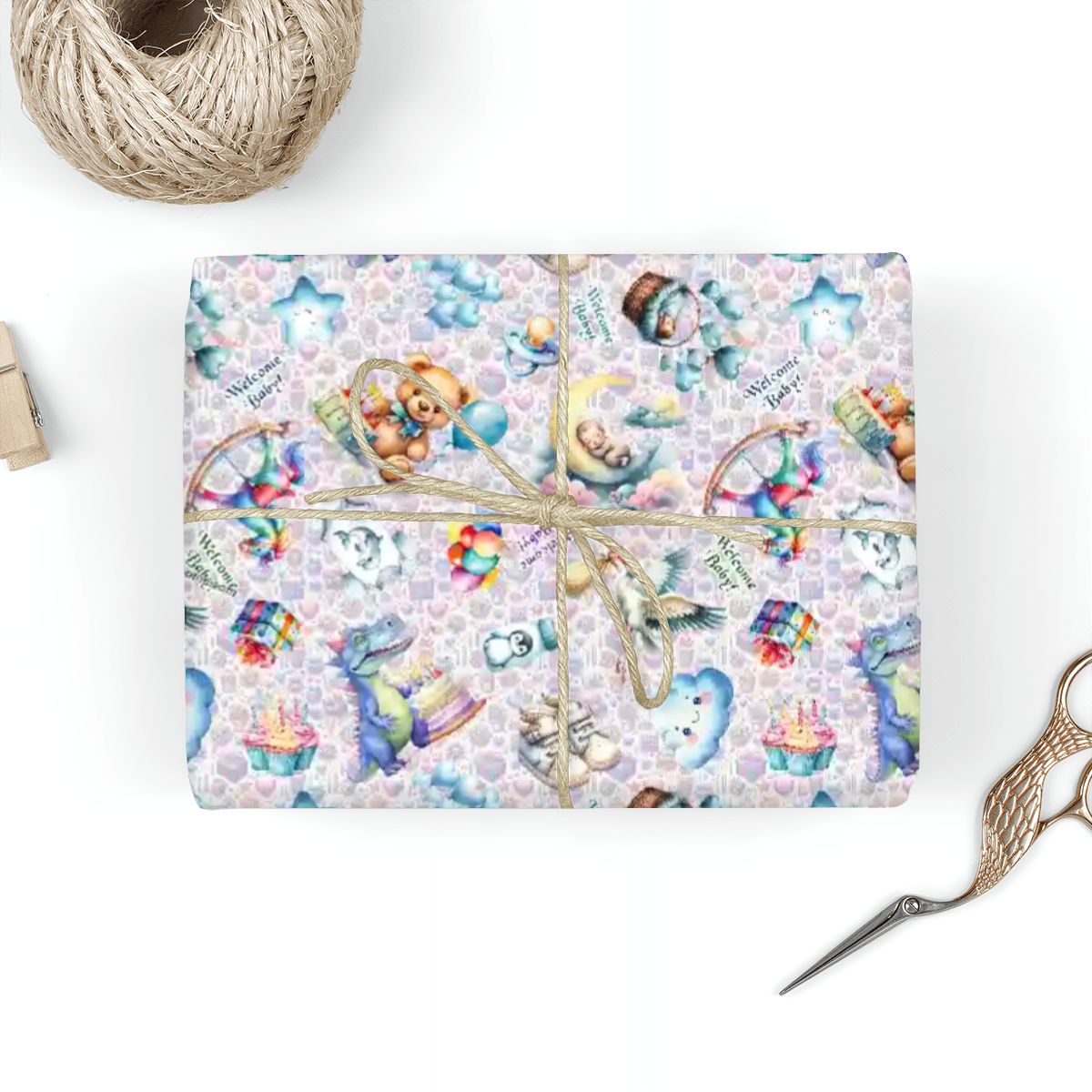 "Welcome Baby", Baby Shower Gift Wrap, 3 Pack Gift Wrapping Paper Sheets