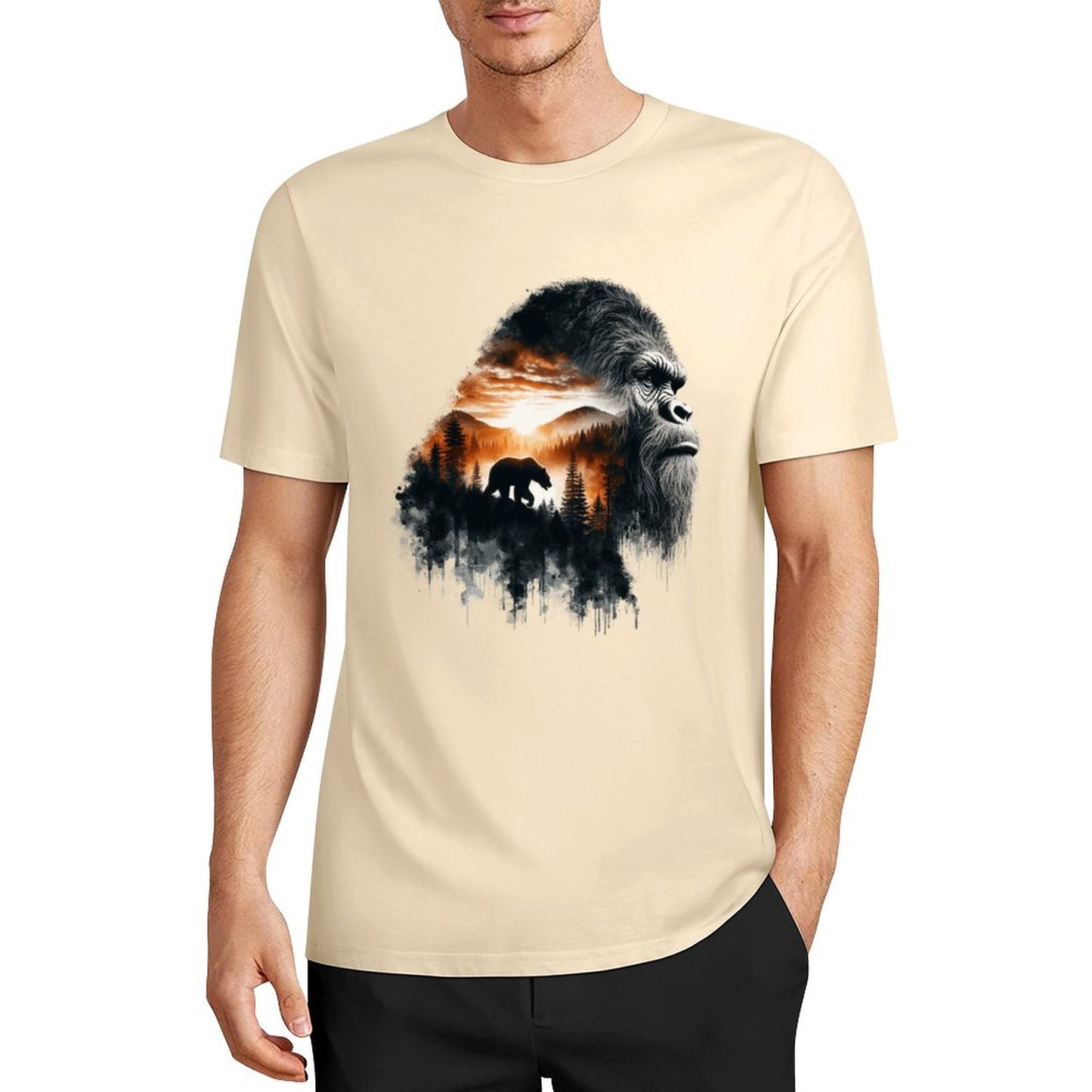Bigfoot - Sasquatch Scenery Short Sleeve Cotton T-Shirt