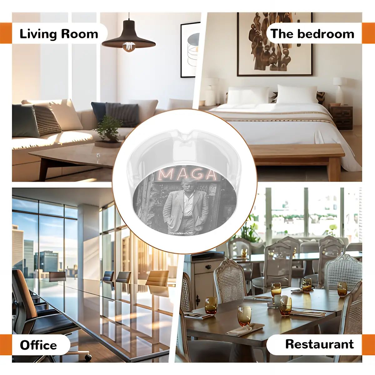 3 .3" Round, Lead Free Glass Ashtray - Donald Trump "MAGA: pic