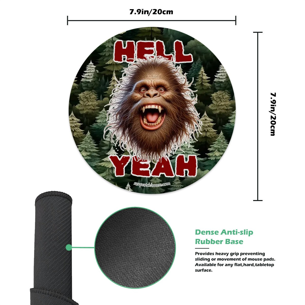 8” Round Mouse pad, Bigfoot / Sasquatch – Anti slip rubber
