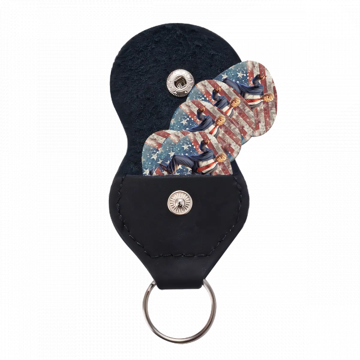 6 Guitar Picks with Keychain Snap Case- Donald Trump Dancing – 3 Thicknesses