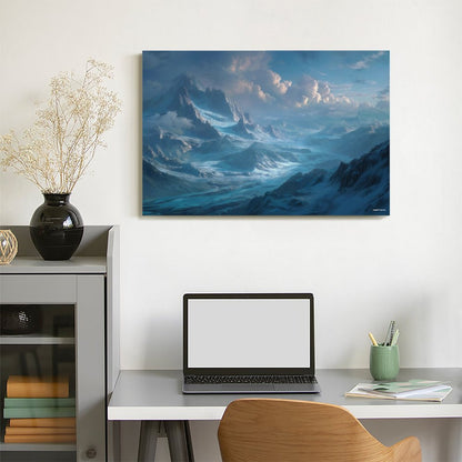 Cloudy Blue Mountains, Vintage Framed Canvas Art - 2 Sizes – Made in the USA