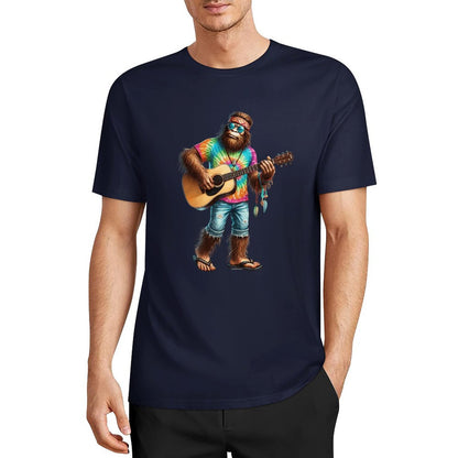 Bigfoot - Sasquatch Hippie Play Guitar Short Sleeve Cotton T-Shirt