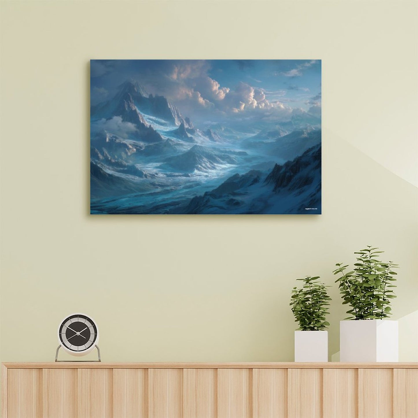 Cloudy Blue Mountains, Vintage Framed Canvas Art - 2 Sizes – Made in the USA
