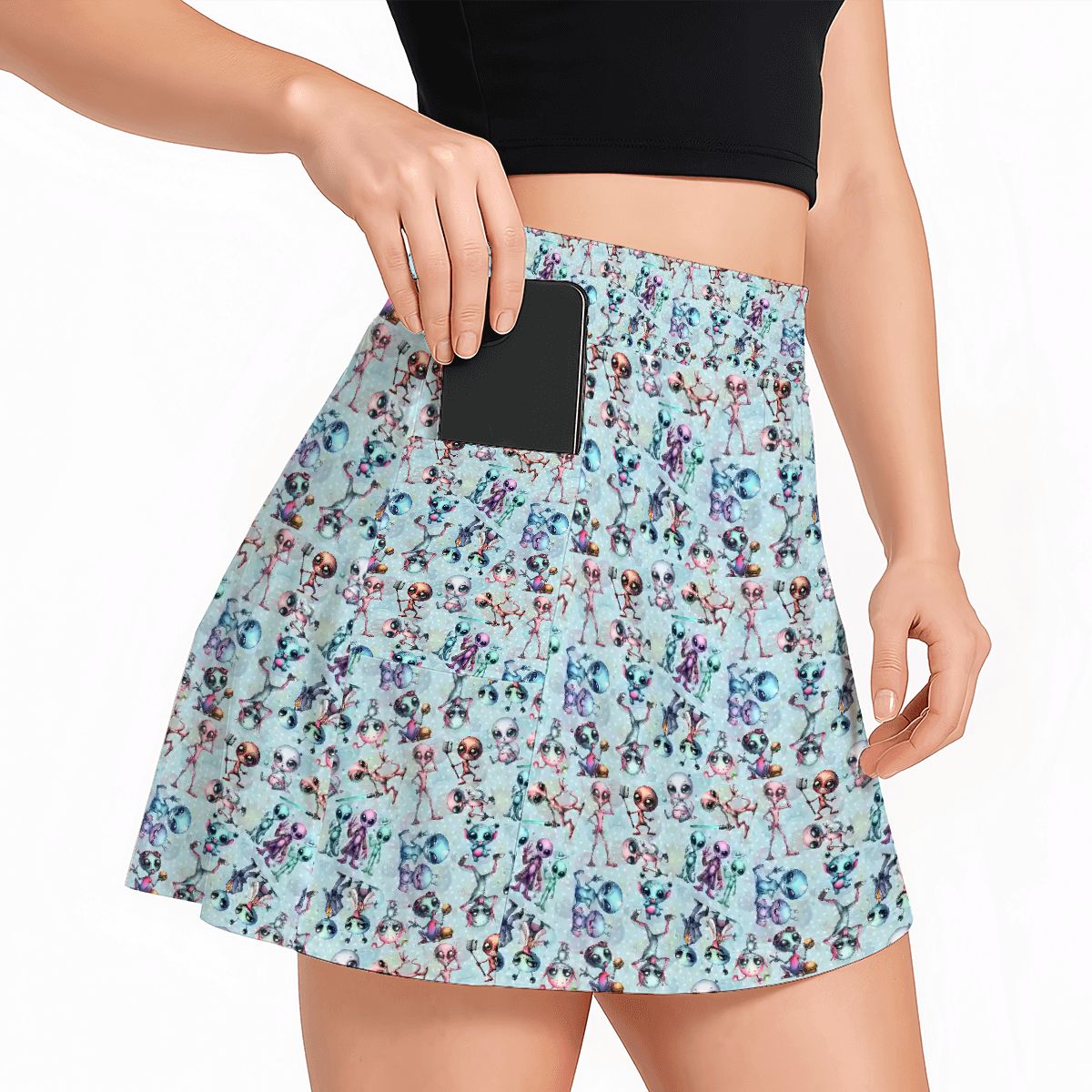 6 Alien Designs, Women's Milk Silk Sports Skorts with Pockets