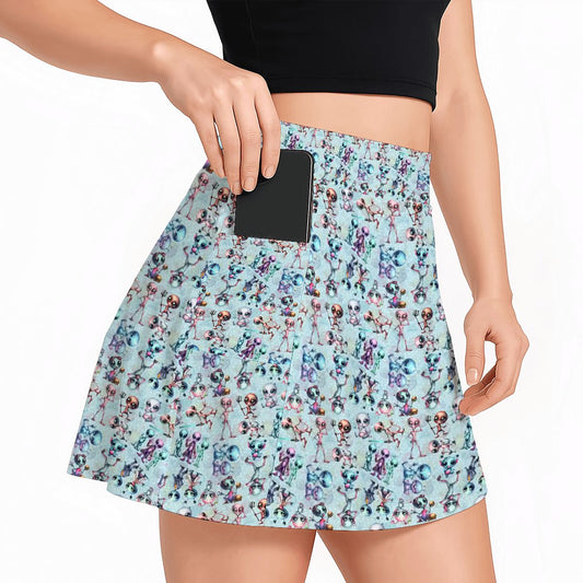6 Alien Designs, Women's Milk Silk Sports Skorts with Pockets