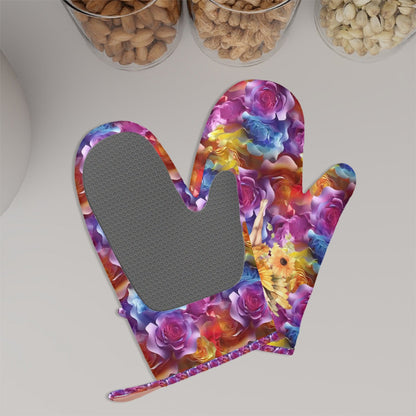 Set of 2 Silicone Heat Resistant Oven Mitts - Rainbow Fairy