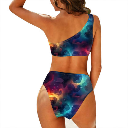 12 Galaxy / Outer Space, Women One Shoulder Bikini High Waist Swimsuit